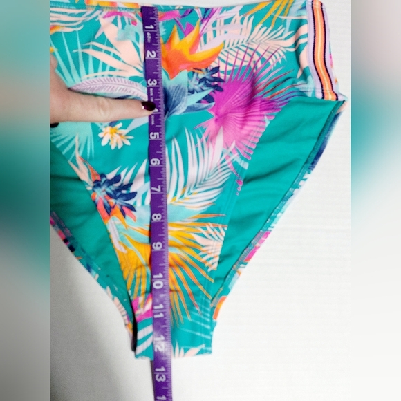 🦃Xhilaration High Leg High Waist Multicolor Tropical Bikini Bottoms Size M NWOT - Picture 7 of 9